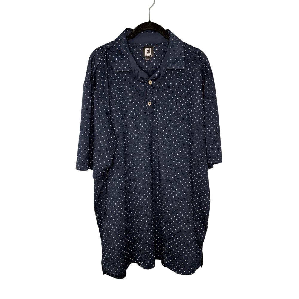 FJ Foot Joy Golf Shirt Polo Navy Blue White Patterned Men's Size XL Performance